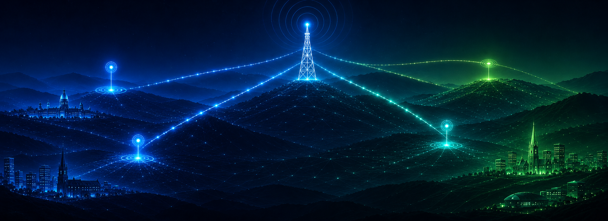 Spanero City Link Mesh network artwork linking Nottingham, Derby and Leicester